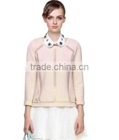 2014EUROPEAN FASHION CHIFFON LONG SLEEVE ROUND NECK T-SHIRT
