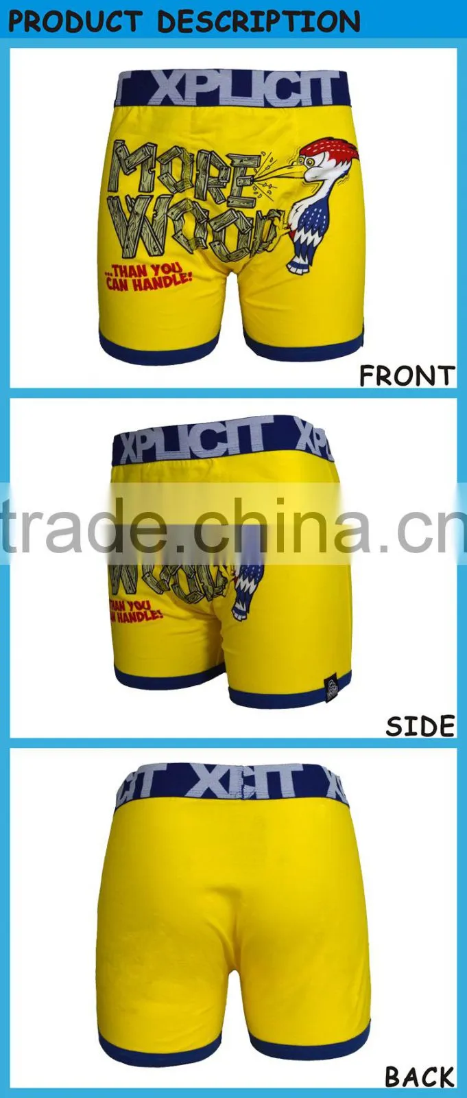 Newest Lovely Cartoon Men Spandex Cotton Underwear Boxer Briefs Suit
