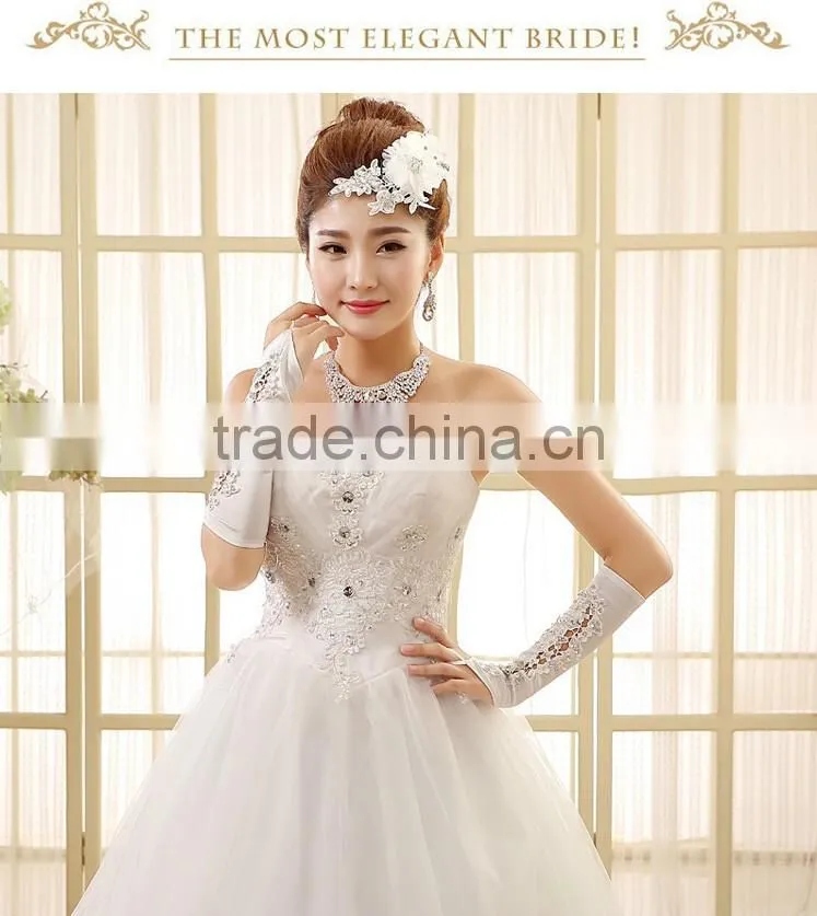 High quality strapless pleats muslim wedding dress