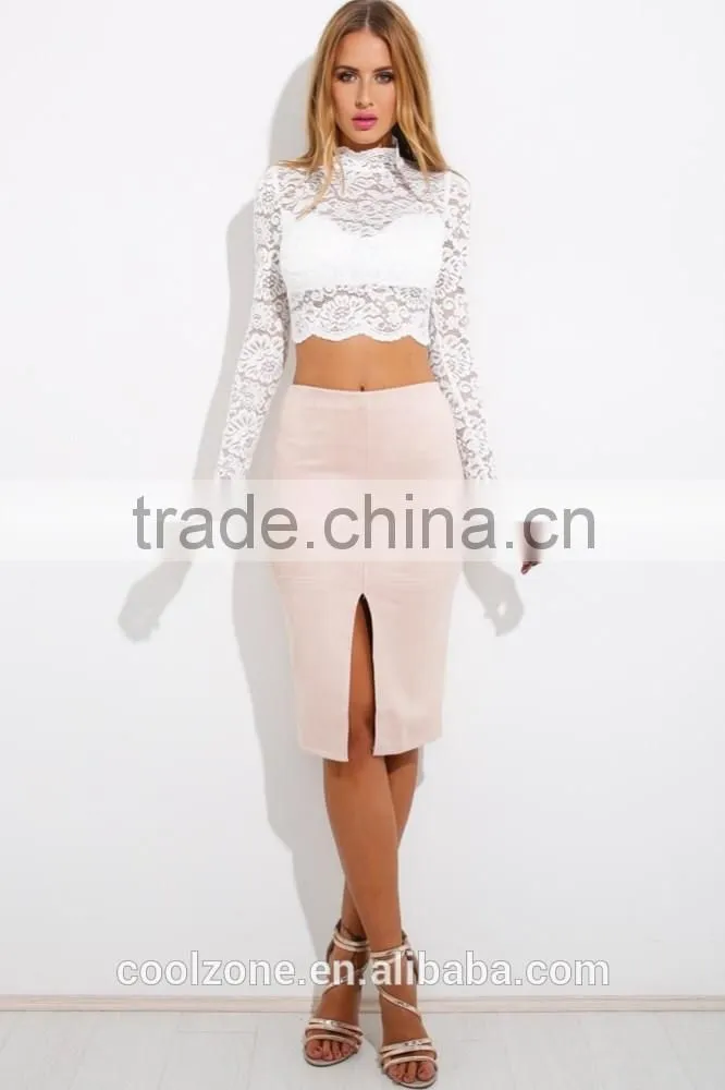 Wholesale clothing manufacturers elegant long sleeve lace crop top,sexy transparent summer lace top 2015