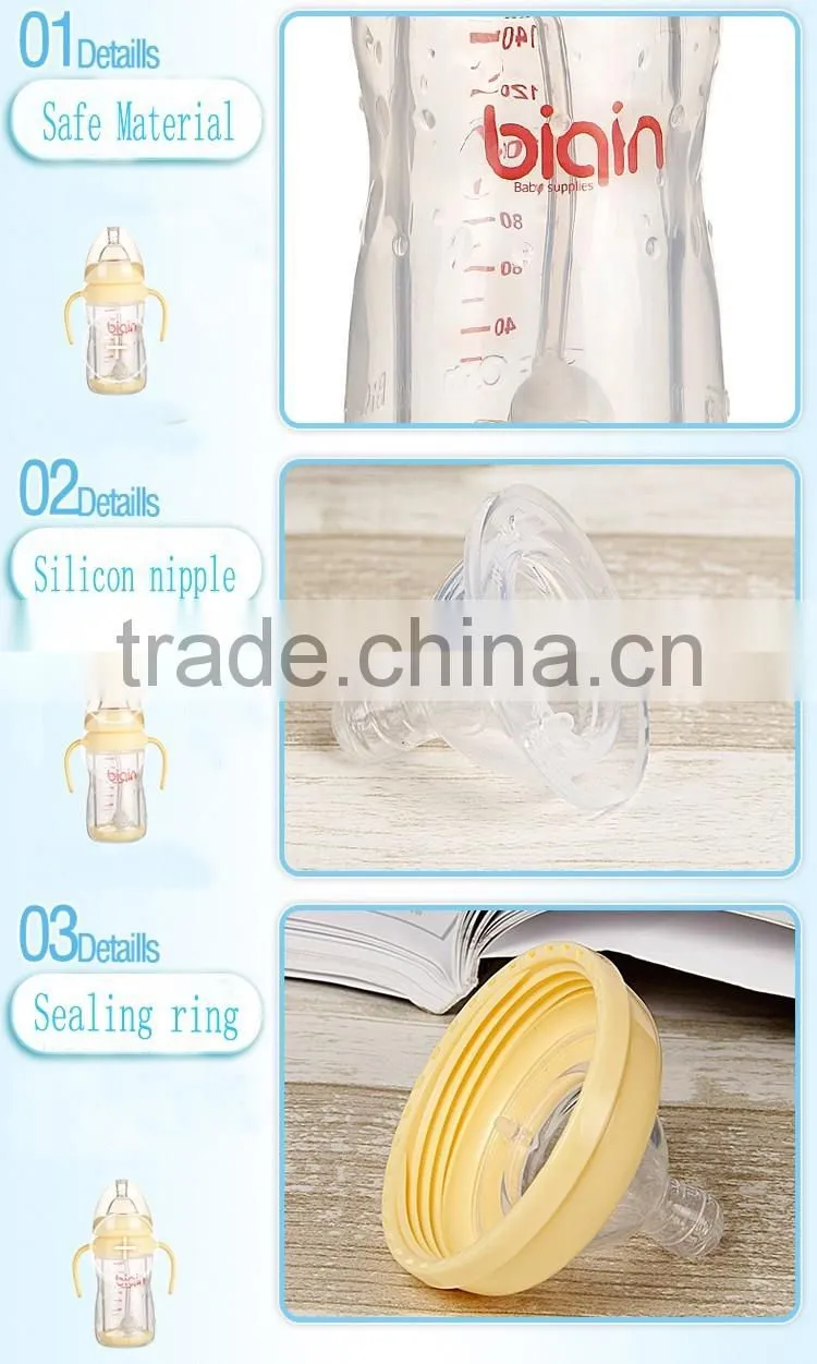 Eco-friendly wide neck baby feeding vacuum bottle with handle