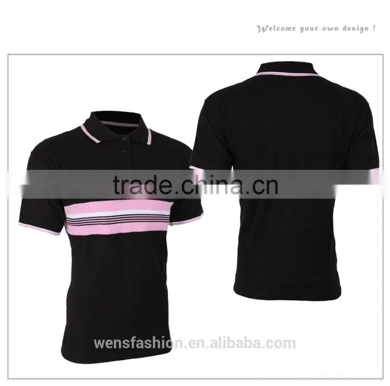 Black with striped pattern latest design golf polo shirt for men
