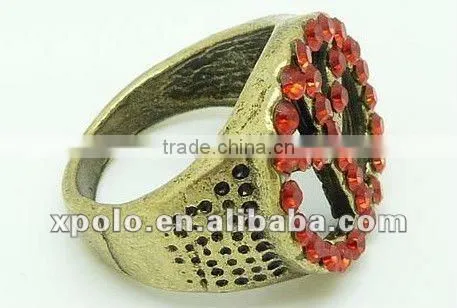 Modish Vogue Crystal Setting Peace Symbol Bronze Metal Ring