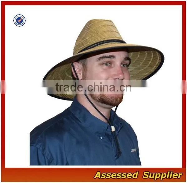 Australia fedora straw surf hat with band and adjustable lanyard lifeguards straw hat with lining to protect