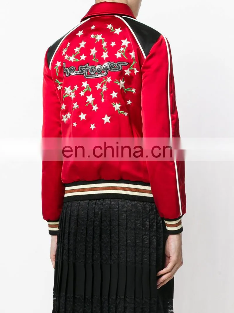 Women's Classic Stand Collar Button Up Embroidered Star Jacket