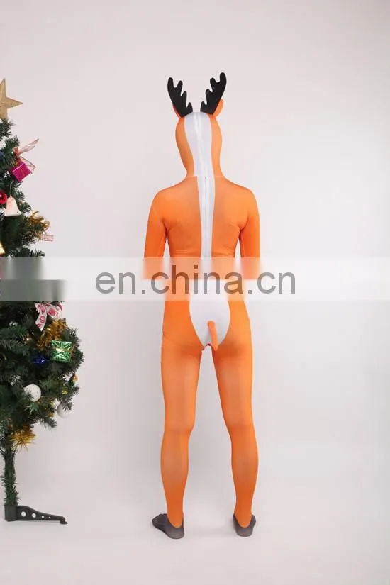 Christmas Day Santa Deer Full Body Spandex Lycra Cosplay Costume Orange
