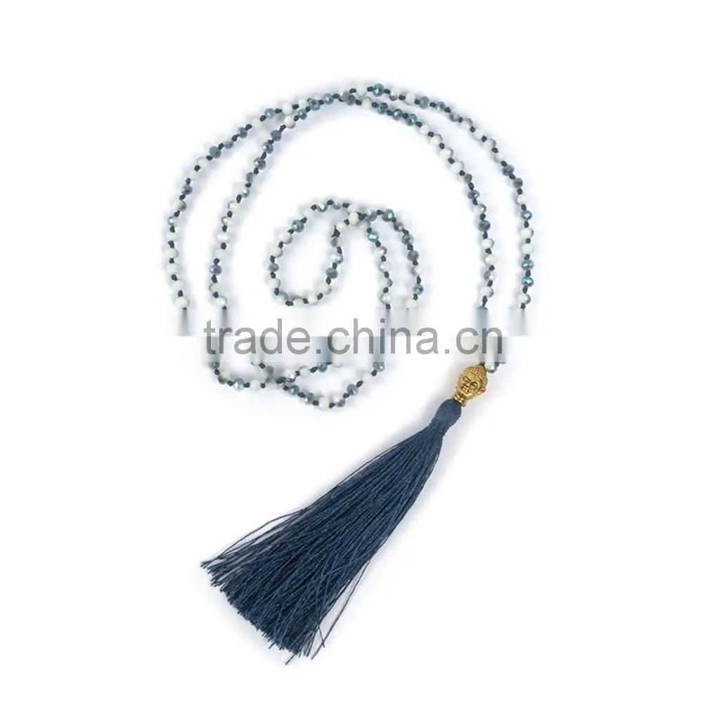 wholesale 2016 fashion crystal beads necklace Buddha head smooth Tassel Pendant LY1602