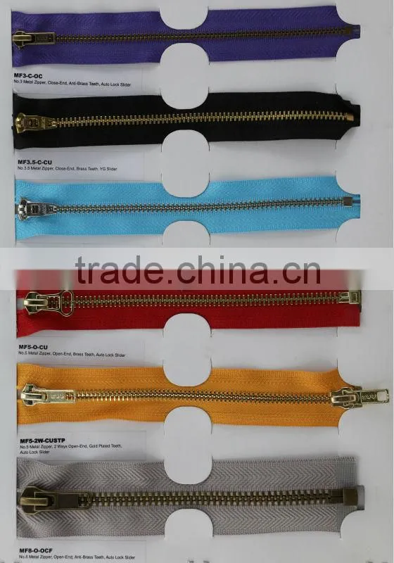 #5 two way open end metal zippers with antique brass teeth