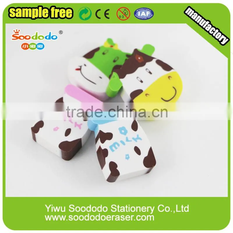 Student supply 2D Ectrusion animal cow shaped Erasers