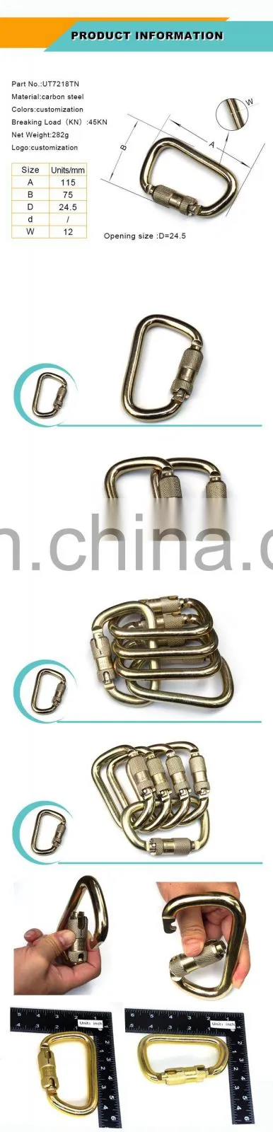 auto lock carabiner D type Safety Carabiner snap hook spring hook plated Black Coated