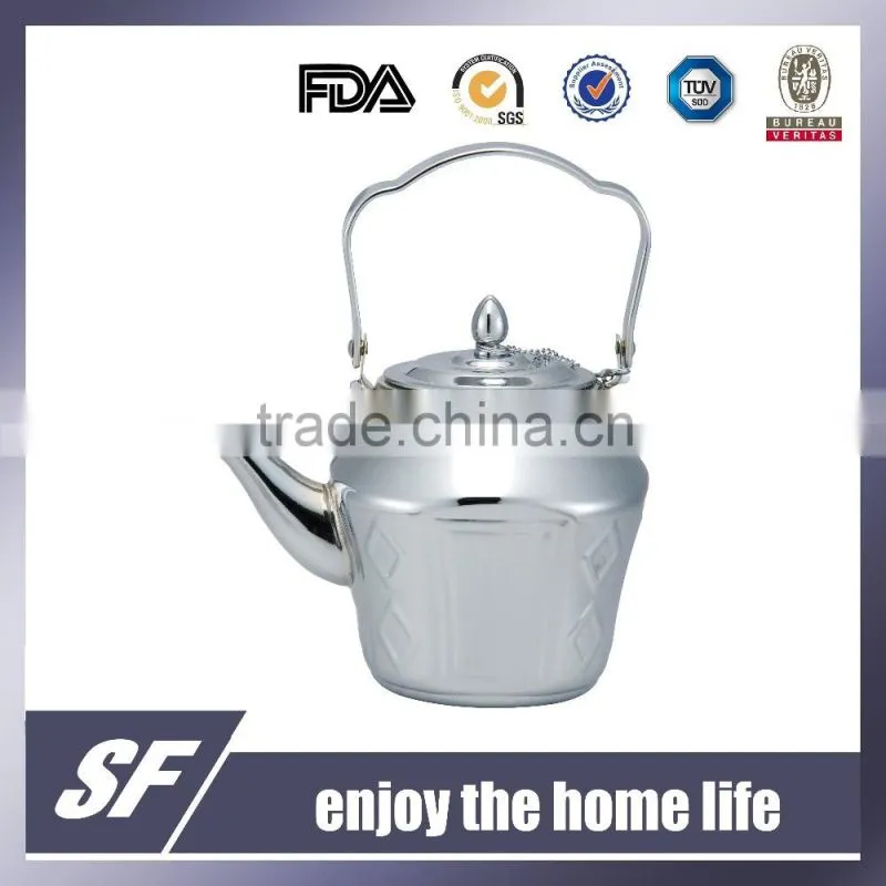 3 Pcs-Set Of Side Handle Arabian Stainless Steel Tea Kettle/Tea Pot Chromium And Gold Plating (SF-7809 SSG)