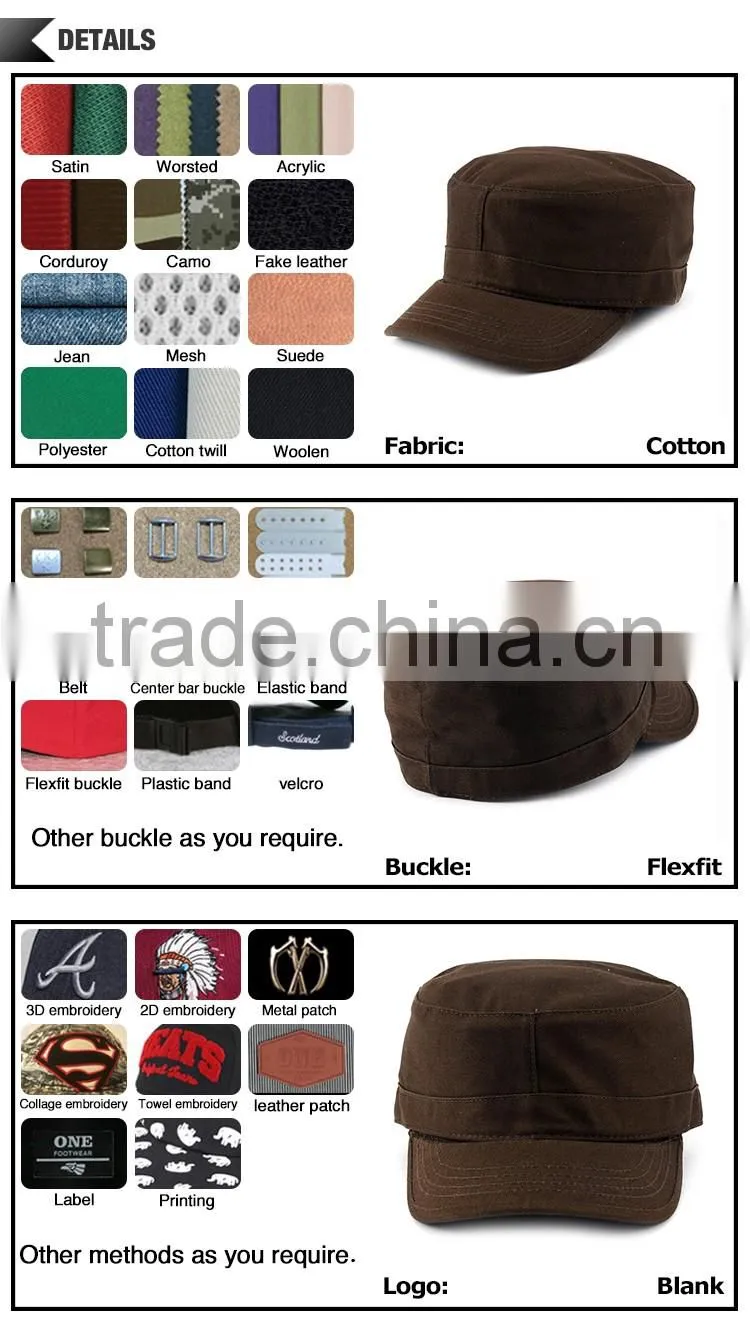 hot sale 2015 new design flat top short bill military cap wholesale