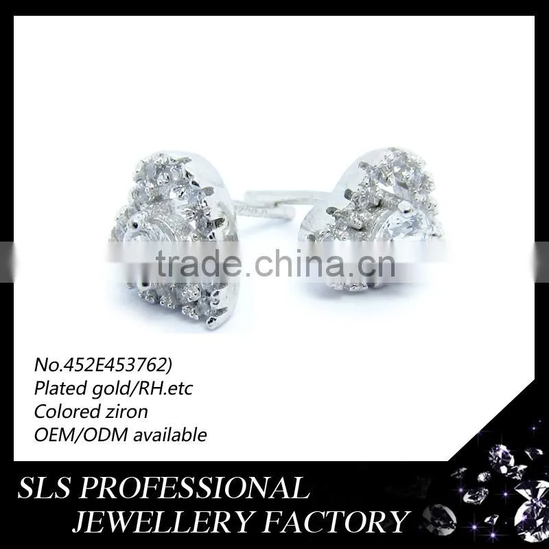 Sterling silver white gold plated screw back black CZ stone earrings fashion in 2015