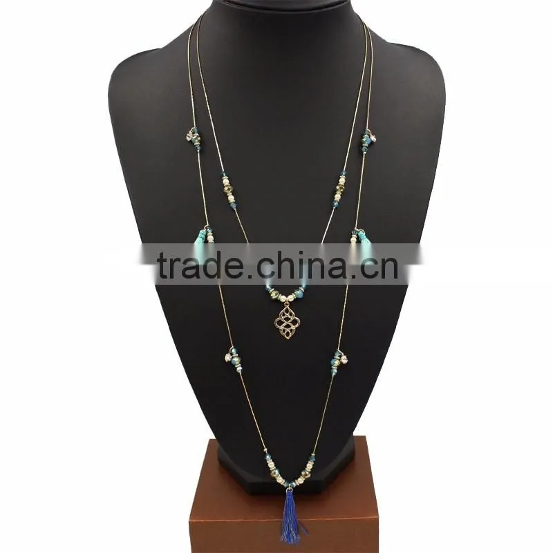 Chic Women's Mixed Corlors Tassel Beads Long Fashoin Necklaces Jewelry 2016