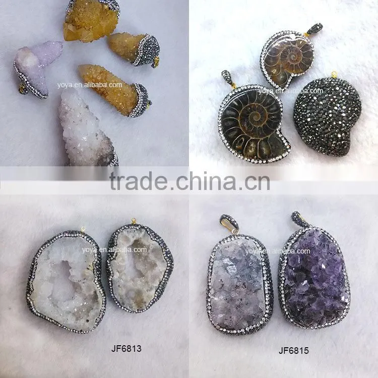 JF6882 Fashion crystal pave freefrom turquoise slab slice pendants