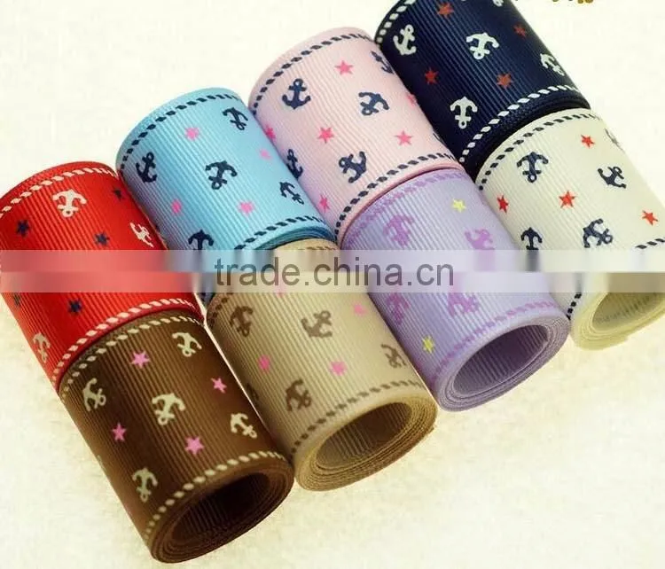Welcome customize print ribbon,DIY Bowknot Jewelry Accessories Ribbon, Hot sale Classic 2.5cm wide anchor colorful Ribbons