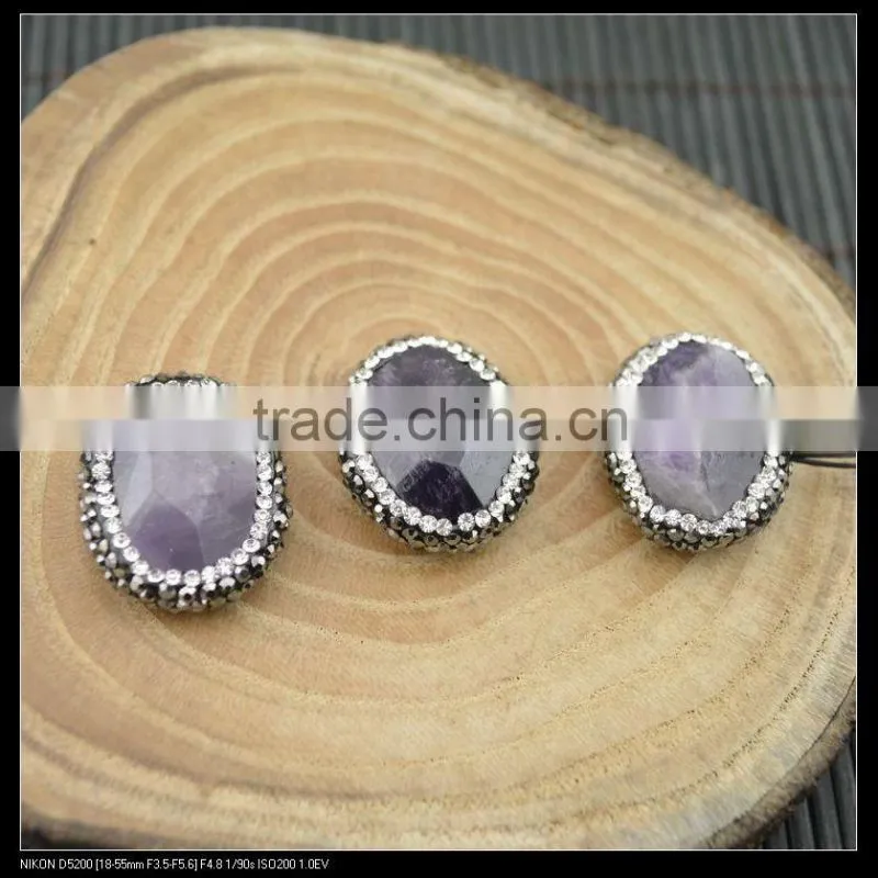 Wholesale LFD-0033B Druzy Amethyst Agate Pave Rhinestone Crystal Connector Beads Jewelry Finding
