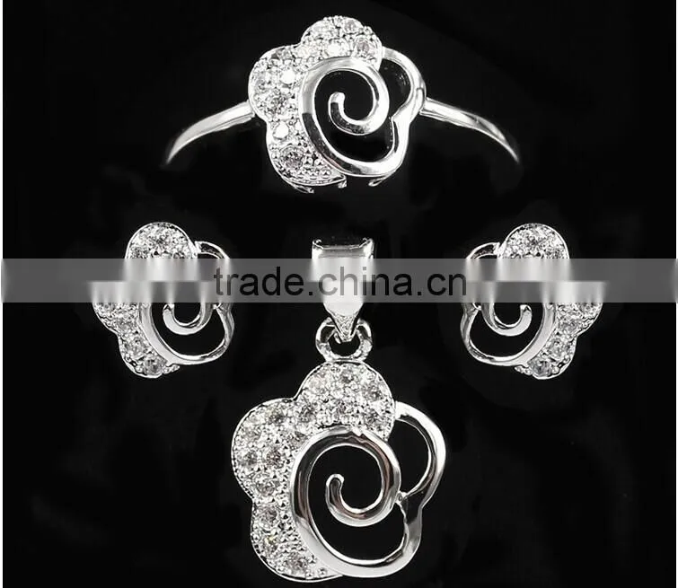 Alibaba 925 silver jewelry set zircon jewelry set flower shape design micro pave setting