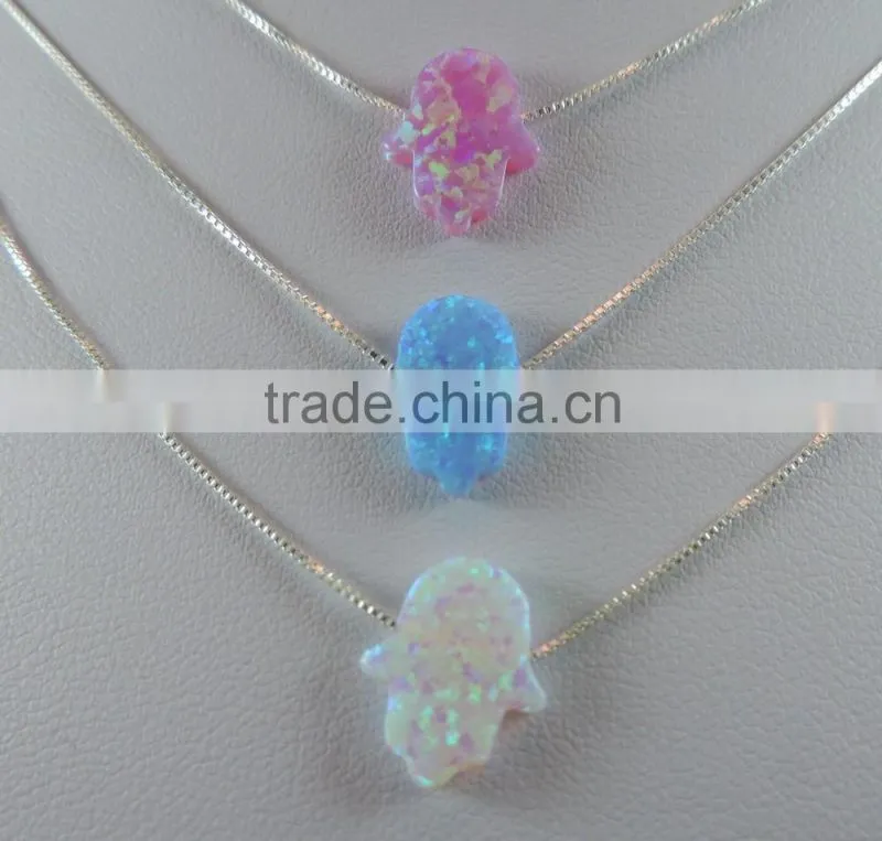 Wholesale 925 Sterling Silver High Quality hot Opal hamsa/hand necklace jewelry