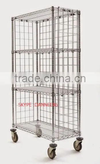 Three Sided 4 Shelf Cart 18"D x 36"W x 69"High with Rods and Tabs