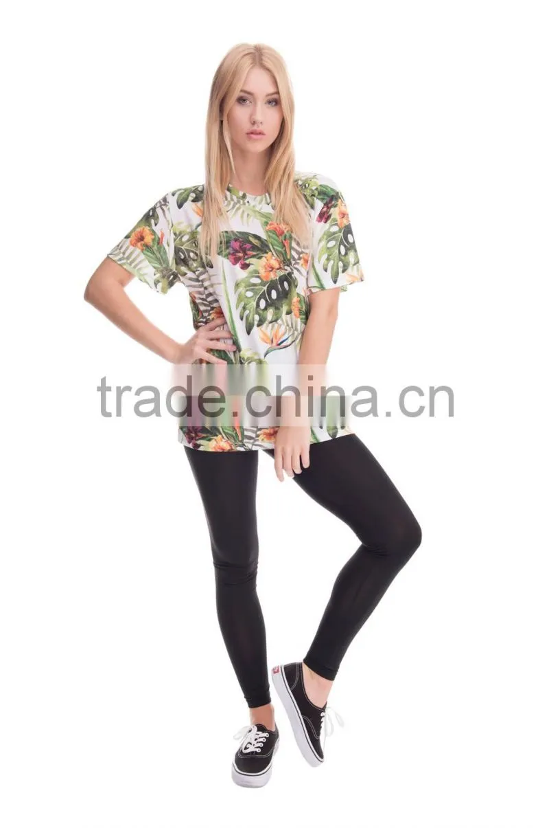 Factory New Arrived 3D Print Tropical Flower Wholesale Polyester Gym T-shirt