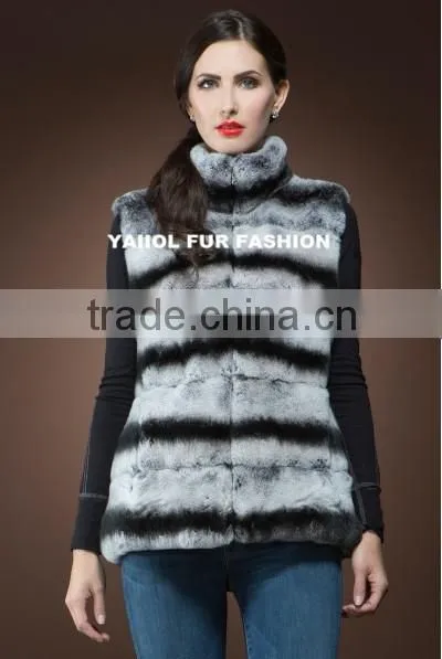 rex14041 Fashion chinchilla color rabbit fur vest women