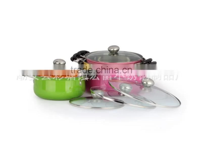 new products 5pcs colorful stainless steel cookware sets with glass lid