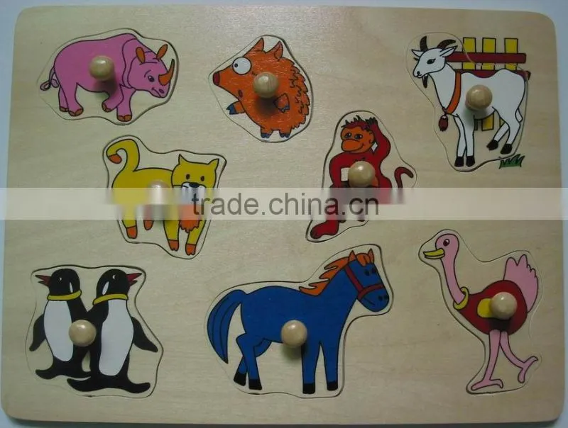 2016 Hot selling educational wooden toys animal wooden peg puzzle