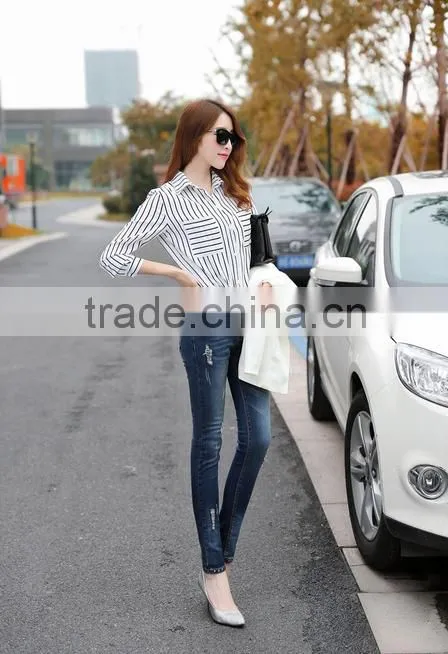 Autumn Women Fashion jeans high Waist Slim Holes Ripped Casual Ladies Long Jeans sexy skinny pencil pants