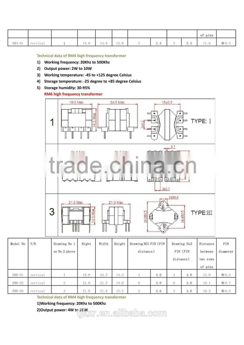 CE, ROHS approved,RM4 RM6 high frequency transformer for UPS on alibaba