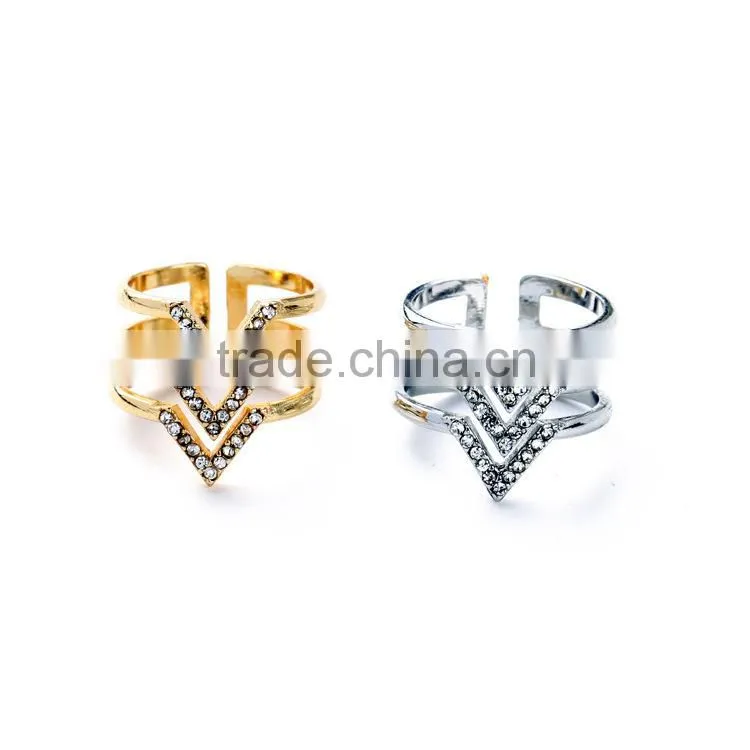 2015 china cheap wholesale fashion three layered crystal ring silver & gold ring- 2 colors