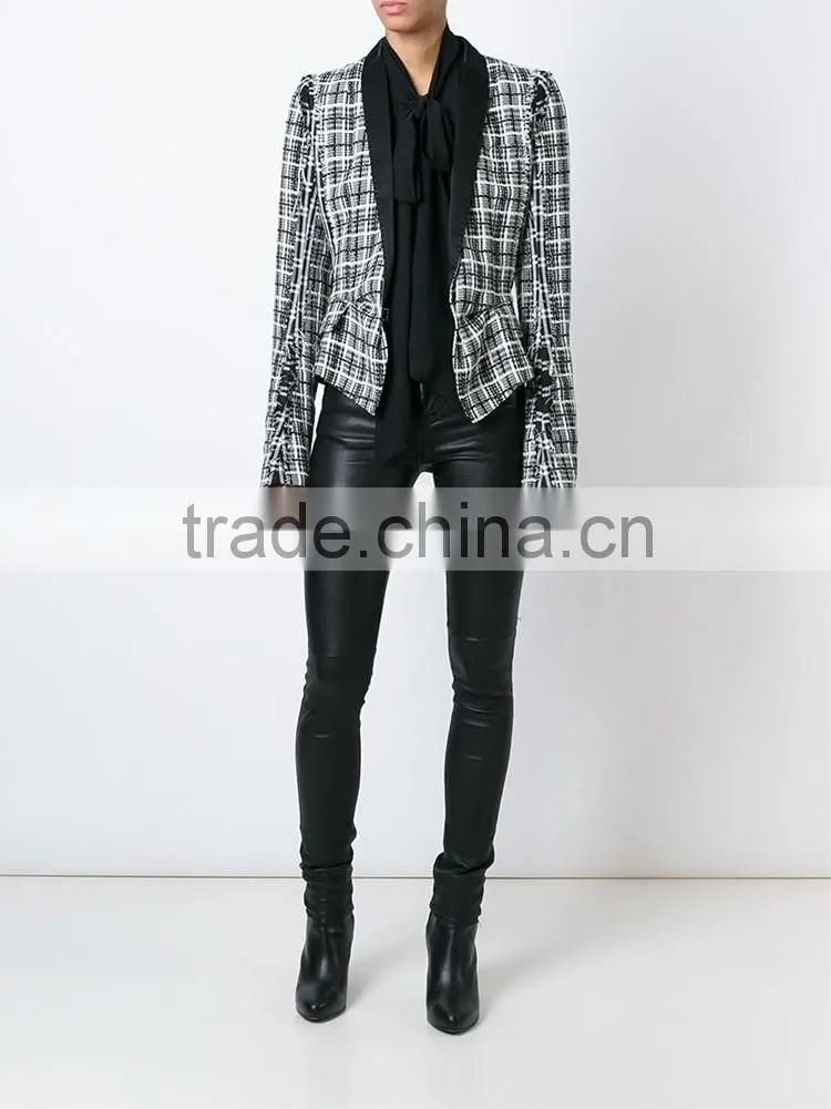 Spring Autumn 2016 Women American Style Plaid Blazers Lady Formal Outwear Coats Slim Fit Jacket