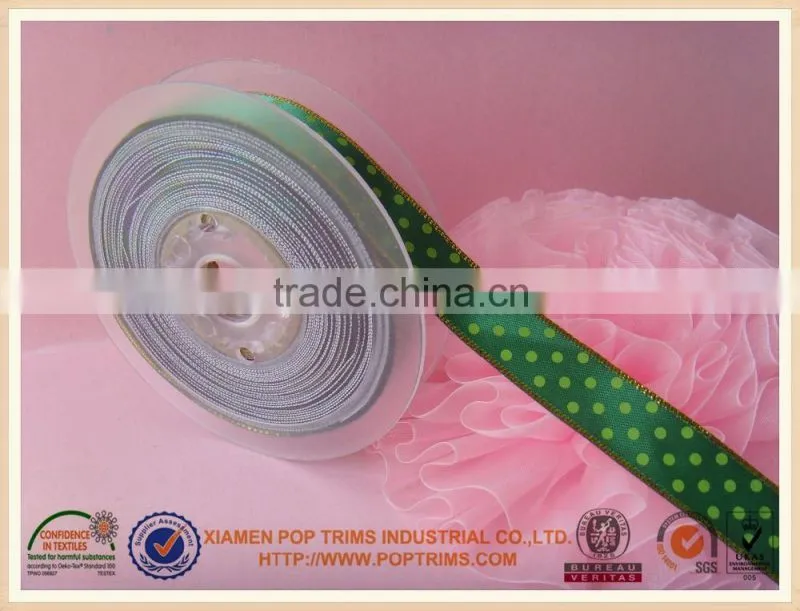 Beautiful Gold sewing line polka dot satin ribbon
