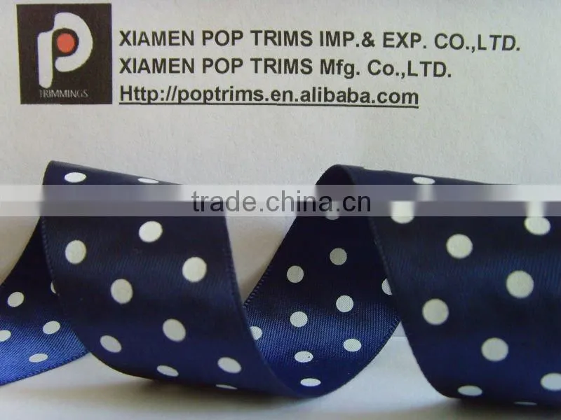 Double face Polka dots printed satin ribbon