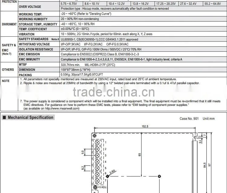 Mean well 100w 12v switching power supply with two years warranty