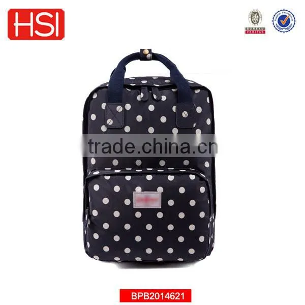 black fabric white dots printing cute canvas backpack