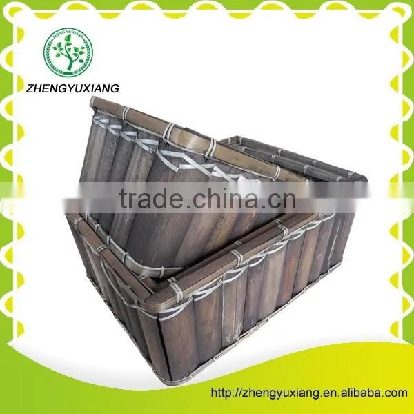 Antique rectangle shape woven bamboo basket