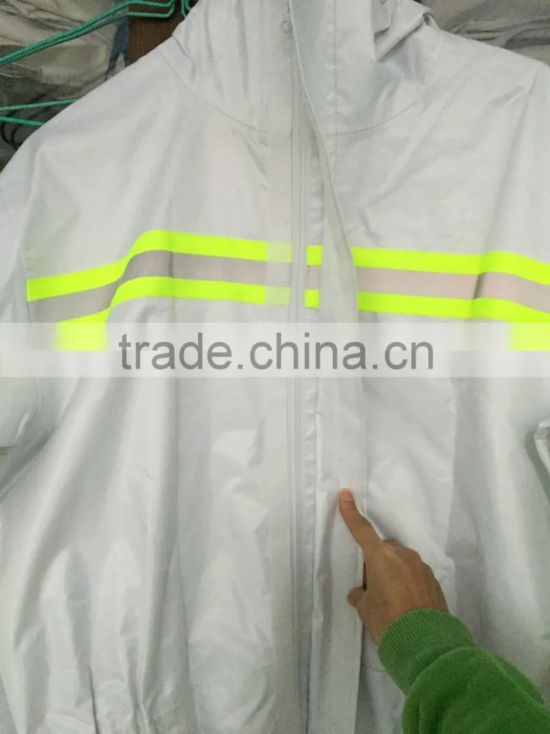 White coverall with reflective tapes 200D oxford/PVC coating