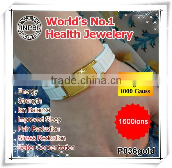 Noproblem P036G stainless steel fashion energy elastic fitness adjiustable wristband wholesale bracelet