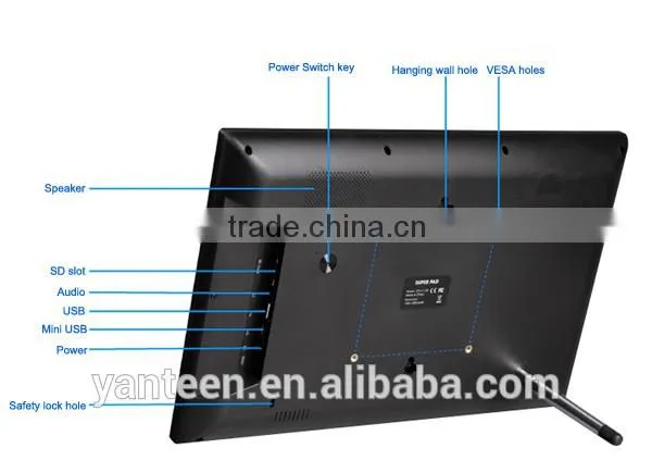 LED backlight 13.3inch industrial Android tablet pc with Front 2.0mp camera