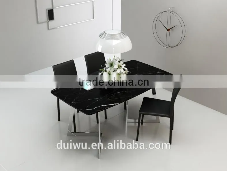 Dining room white marble top stainless steel frame dining table