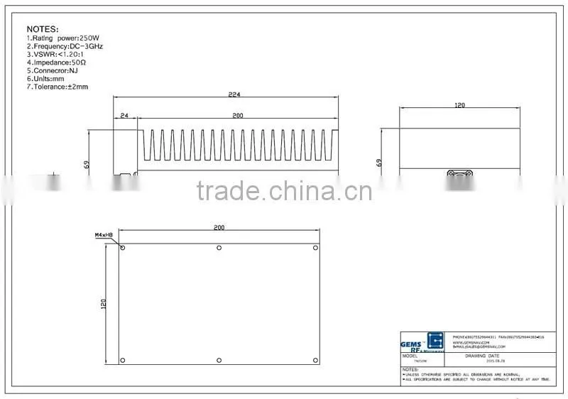 250W Coaxial Terminations RF communications