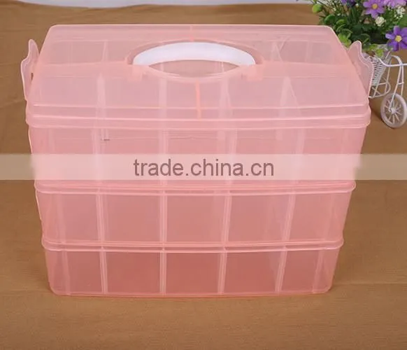 33.2cm*18.5cm*24.5cm Three Layers 30 Compartments Jewelry Adjustable Plastic Clear Box Jewelry Earring Bin Case Container