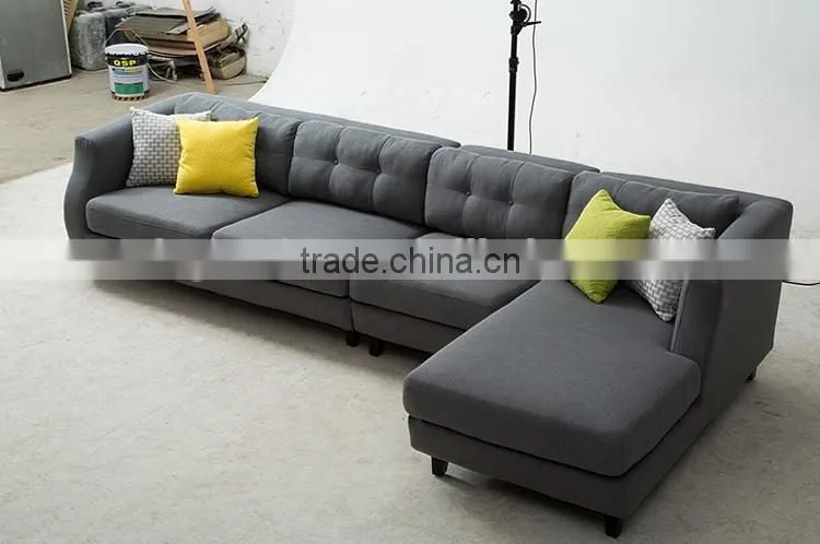 contemporary style nordic wooden legs L-shaped sectional sofa leisure style durable fabric sofa in living room