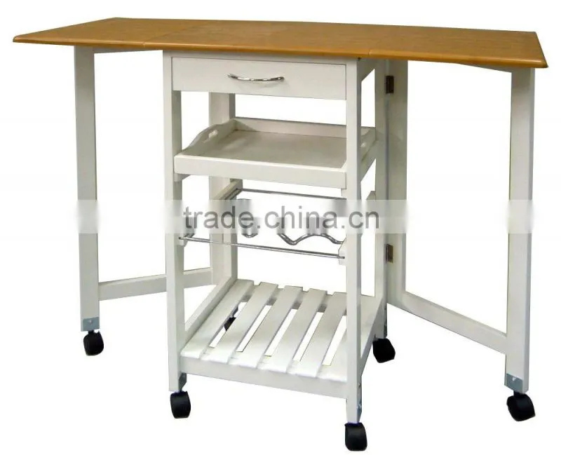 Bamboo kitchen trolleys with baskets wheels for kitchen room
