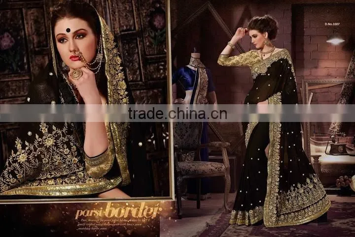Blue Georgette On Net Designer Lehenga Saree