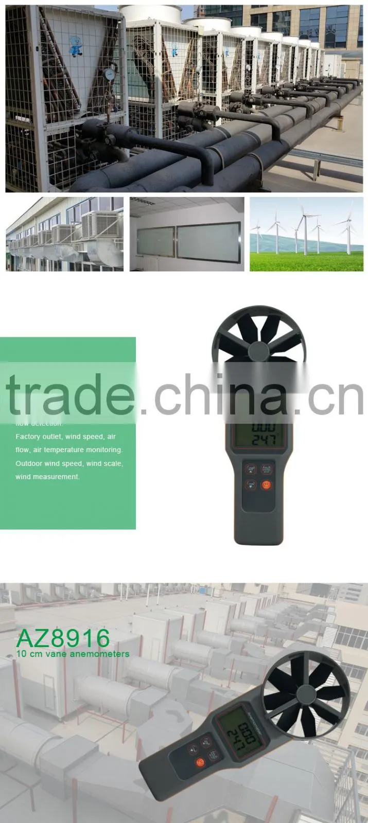 AZ8916 Handheld Anemometer LCD Display 0.2~30 M/S Digital Wind Speed Meter