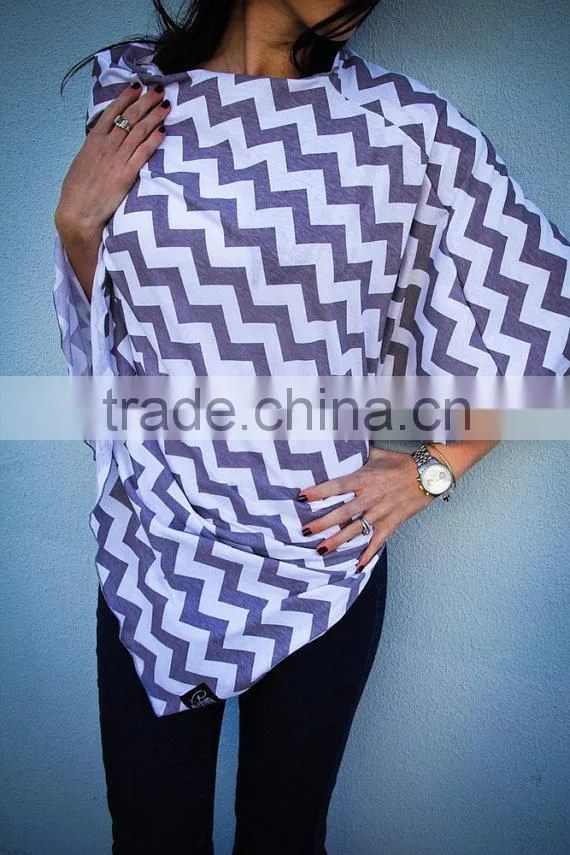 cotton spandex knit white ground with light purple zig zag stripe Premium Quality Infinity Nursing Scarf
