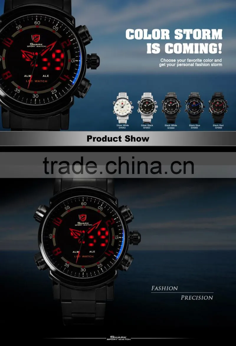 SHARK Sport Men Multiple Function Japan Movement Large Dial LED Display Digital Wrist Watches