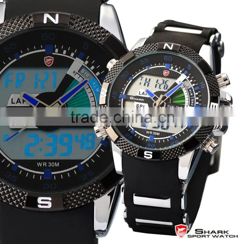 Shark Digital Day Date Blue Hands LED Mens Sports Analog Wrist Watch